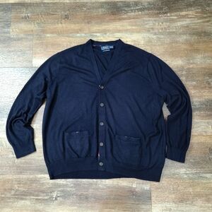 POLO RALPH LAUREN WASHABLE MERINO WOOL NAVY BLUE CARDIGAN SIZE 3TG